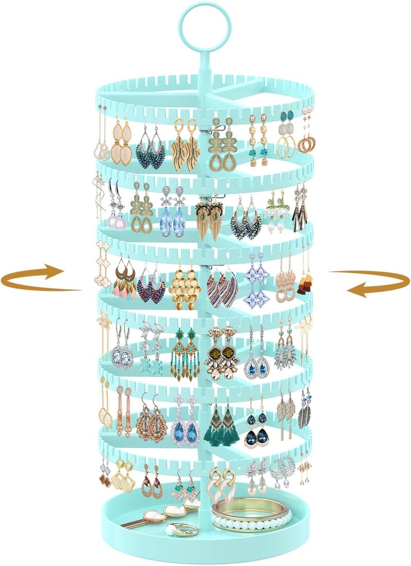 MODOWEY 6 Tier Rotating Earring Holder Organizer Display Tree with Metal Tray, Adjustable Plastic Stand with 342 Slots for Stud Hoop Hanger, Large Capacity Storage Rack for Women Space-Saving, Blue - Image 1